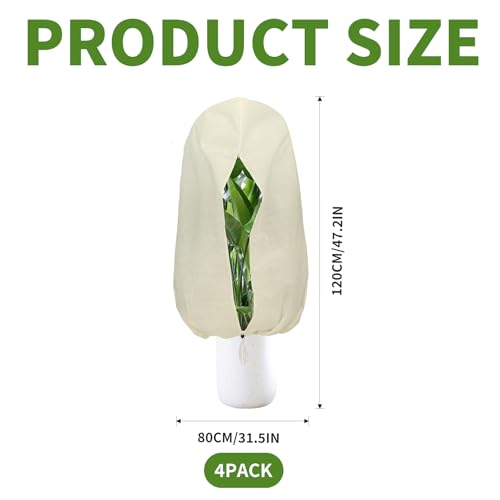 Plant Covers Freeze Protection – 4 Packs 47.2" x 31.5" Thickened Plant Frost Protection Covers, Heavy Duty Winter Plant Covers with Zipper & Drawstring, Reliable Freeze Protection for Outdoor Plants - color: Beige-4PCS-47.2" x 31.5"