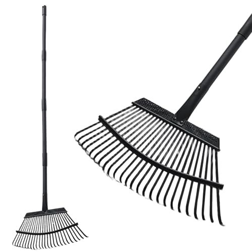 Rake for Leaves, 25 Metal Tines Wide Leaf Rake, 60'' Leaf Rakes for Lawns with Adjustable Steel Handle for Camping Flower Beds Mulch Shrub, Black - style: 25 Tines Rake