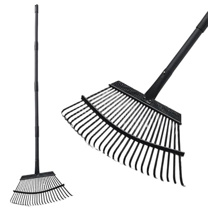 Rake for Leaves, 25 Metal Tines Wide Leaf Rake, 60'' Leaf Rakes for Lawns with Adjustable Steel Handle for Camping Flower Beds Mulch Shrub, Black - style: 25 Tines Rake
