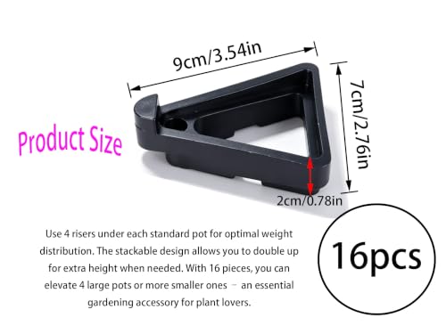 16 Pcs Large Plant Pot Feet - Heavy Duty Pot Risers for Drainage & Air Circulation, Adjustable Stackable Flower Pot Riser, Invisible Plant Stand Elevator for Indoor Outdoor Garden Patio (Black)