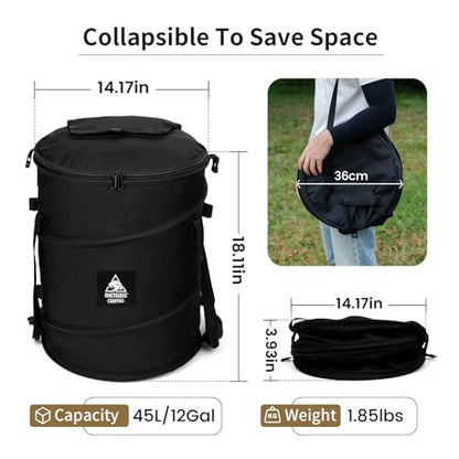 ONETIGRIS Collapsible Trash Can, 12 Gallon Camping Trash Bin with Lid