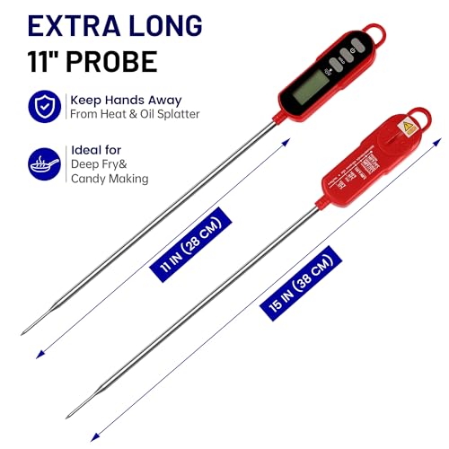 LONICERA Digital Candy Thermometer with Pot Clip, 11-Inch Probe, Red