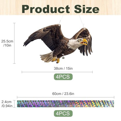 4 Pack Eagle to Scare Pigeon Woodpecker Animals Away, Outdoor Hanging Plastic Fake Eagle Scarer with Reflective Tape for Keep Animals Away from Contryard Patio Yard Porch Balcony Window - color: 4pcs-black Eagle 03