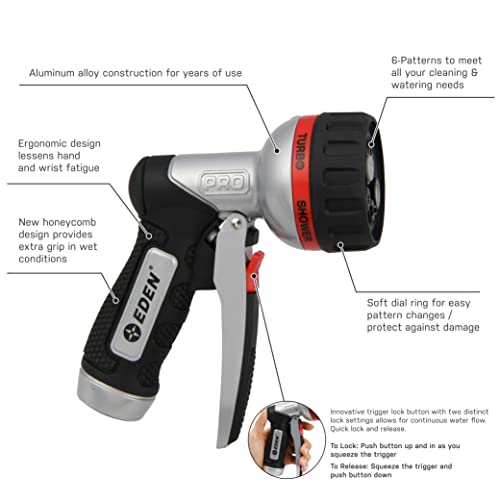 Eden PRO Metal 6-Pattern Hose Nozzle: Front Trigger, Cyclonic Turbo Spray - style: Front Trigger