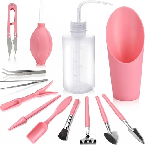 13 Pcs Succulent Care Tools, Mini Garden Transplanting Tool Set - style: Pink