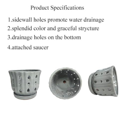 Ceramic Orchid Pot with Attached Saucer and Drainage Hole 6'' Gray - color: Gray