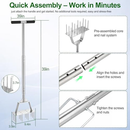 Lawn Aerator Tool, Heavy-Duty Stainless Steel Lawn Spike Aerator - size: Lawn Spike Aerator