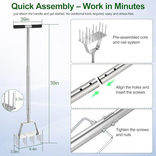 Lawn Aerator Tool, Heavy-Duty Stainless Steel Lawn Spike Aerator - size: Lawn Spike Aerator