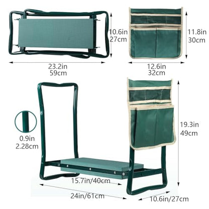 Foldable Garden Kneeler and Seat,Gardening Stool with Eva Soft Foam Pad and Bags,Gardening Bench for Seniors and Gardeners