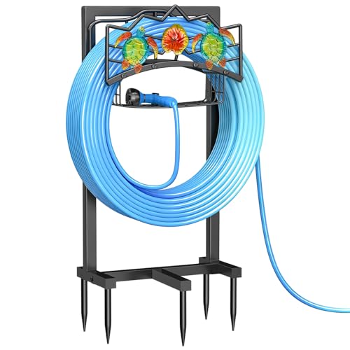 Garden Water Hose Holder 5 Spikes, Freestanding Hose Stand for Outside Yard - color: Black - Turtle