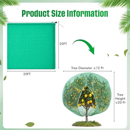20W x 20L Ft Extra Large Fruit Tree Netting Cover with Zipper and Drawstring, Plant Protection Netting Insect Bird Barrier for Garden Cherry Trees Peach, Keep Birds Squirrels Cicadas Out - size: 20 x 20 ft