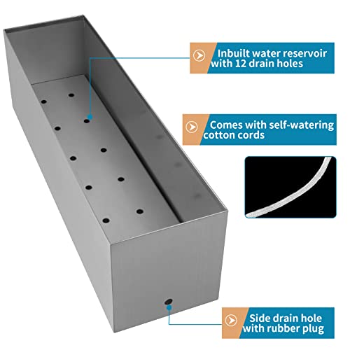 17" Large Stainless Steel Planter Box with Drain Holes and Water Reservoir, Rectangle Succulent Trough Planter Pot for Indoor Outdoor Windowsill, Table Decor (Brushed Nickel) - color: Nickel