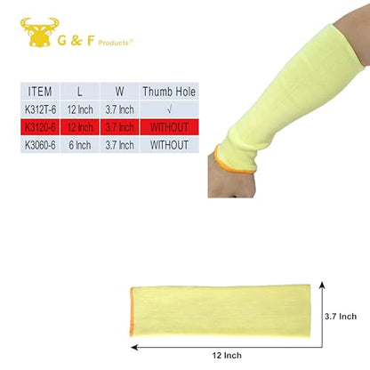 G & F PRODUCTS 100% Kevlar fiber by DuPont Cut Resistant Knit Sleeve, Sold by 6-piece pack - color: Cut Level 3 No Thumbslot 12 Inch