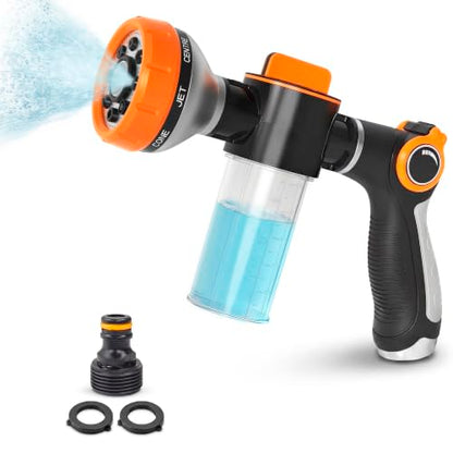 Garden Hose Nozzle with Soap Dispenser, 8 Patterns (Black, Orange) - color: Orange-Black