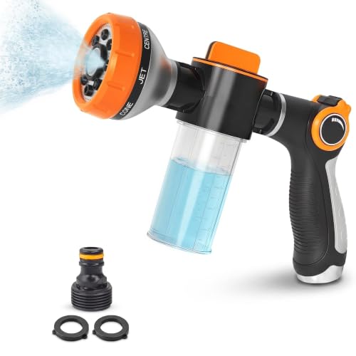 Garden Hose Nozzle with Soap Dispenser, 8 Patterns (Black, Orange) - color: Orange-Black