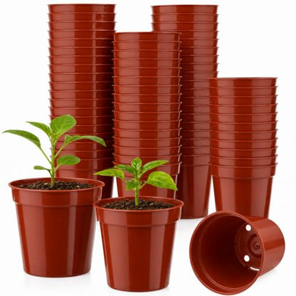 60 Pack 2 Inch Nursery Pots, Mini Plastic Plant Pots for Seedlings(Brown) - color: Brown