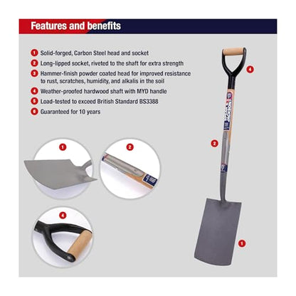 Spear & Jackson Neverbend Professional Digging Spade – Heavy-Duty Forged Carbon Steel Garden Spade for Tough Soil and Precision Digging - style: Digging Spade