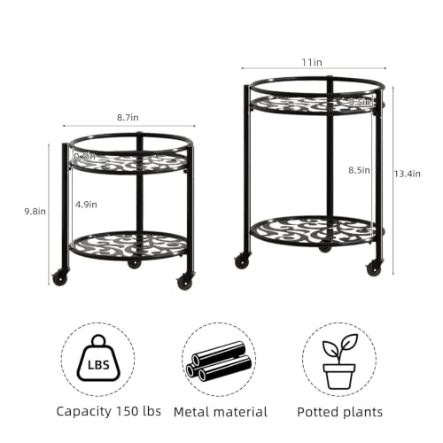 2 Tier Heavy Duty Rolling Plant Stand, 2 Pack Black - color: black