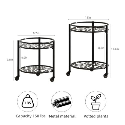 2 Tier Heavy Duty Rolling Plant Stand, 2 Pack Black - color: black