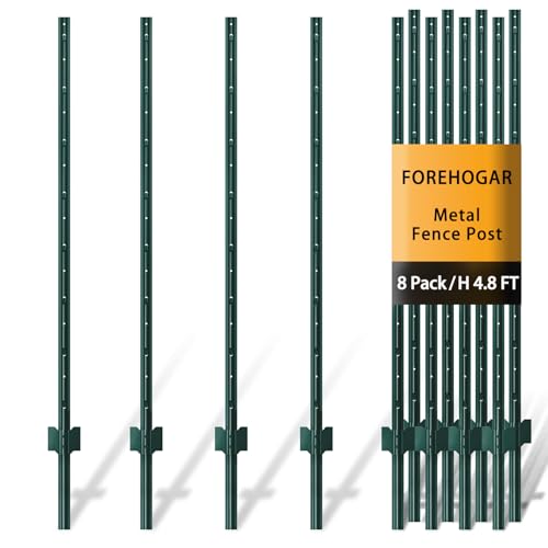 Green Metal Fence Post 4.8 feet, T Post for Garden Fence Wire Mesh, 8-Pack - color: Green, size: 4.8 FT- 8 PACK-GREEN