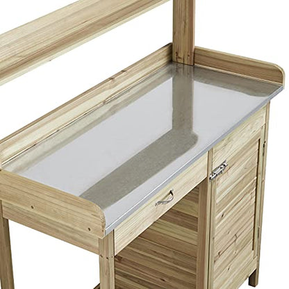 Topeakmart Outdoor Potting Bench with Storage Potting Table,Light Green - color: Light Green