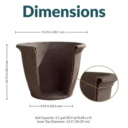Sunnydaze Anjelica 15.25'' Large Plastic Planter Pot for Plants, Sable - color: Sable, size: 15.25 in