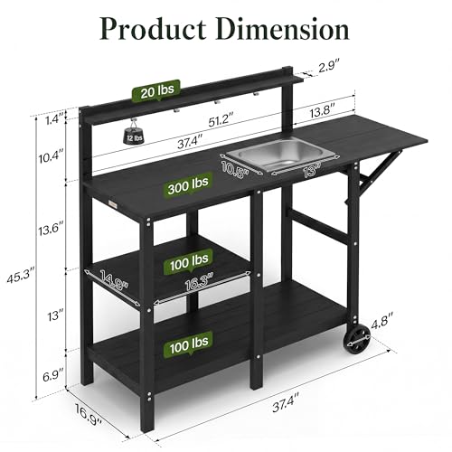 YEFU Potting Bench with Sink, All-Weather Resistant,Black - color: Black, size: Premium