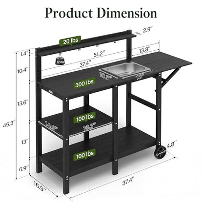 YEFU Potting Bench with Sink, All-Weather Resistant,Black - color: Black, size: Premium