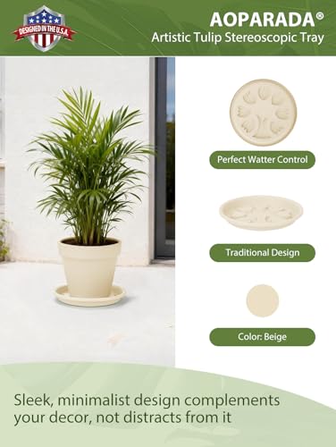 8‑Pack Tulip‑Design Plastic Plant Saucer Drip Tray, 5 Inch(Beige) - color: Beige, size: 5"(8Pack)