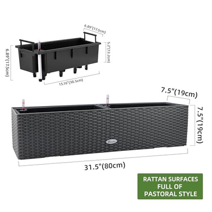 Dexceder 31.5 Inch Self Watering Rail Window Box (Deep Gray) - color: Deep Gray, size: 80A