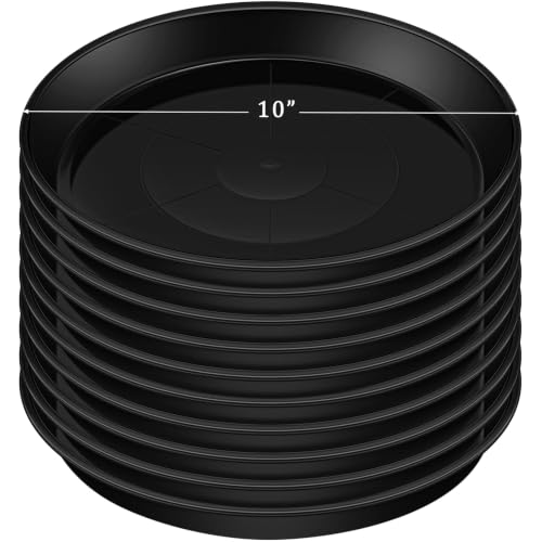 Eccliy 10 Packs 10 Inch Plastic Large Plant Saucers Heavy Duty Planter Trays Jumbo Flower Pot Saucers Plastic Water Trays for Indoors and Outdoors - size: 10 Inch