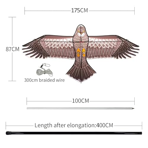 eyijklzo Bird Scarer Hawk Flying Kite with 13ft Telescopic Pole-Maroon - style: Maroon-with 4m pole