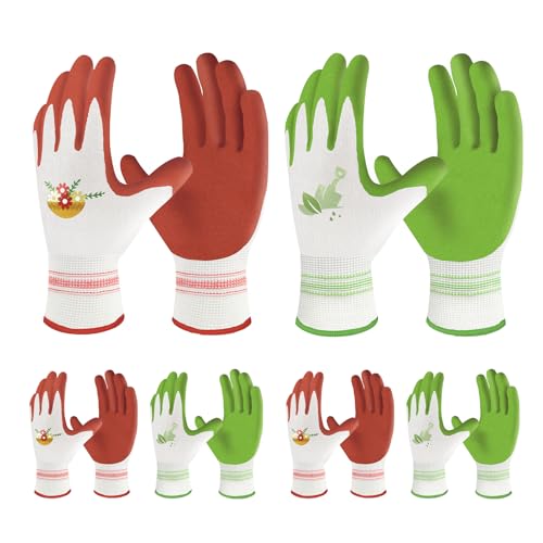 Velway 6 Pairs Gardening Gloves for Women - Breathable Rubber Coated Garden Work Gloves - Outdoor Protective Yard Gloves with Grip Gardening Gifts - Red & Green Medium - color: Red+green, size: Medium-6Pack
