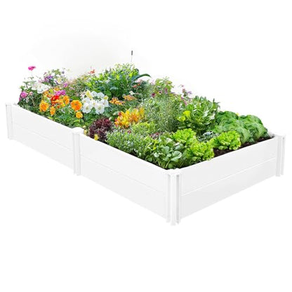 PASAMIC 8x4x1ft Vinyl Raised Garden Bed, Maintenance-Free Outdoor Garden Planter Box, Never Rust or Rot, Durable Open-Bottom Raised Bed for Vegetables, Flowers, Herbs & Fruits - size: 8x4x1FT