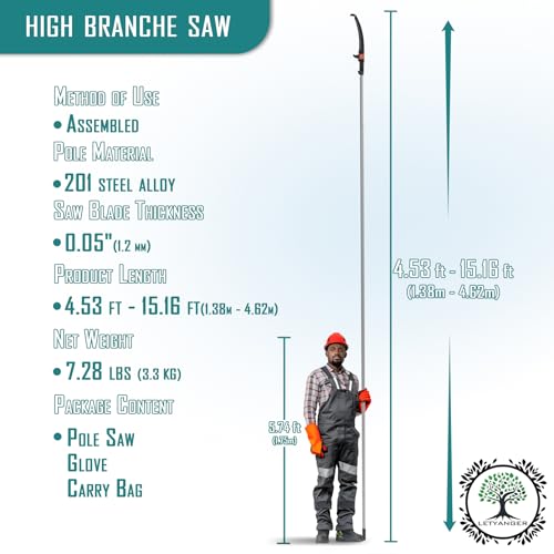 15ft Extendable Long Handle Tree Trimmers with Sharp Steel Blade