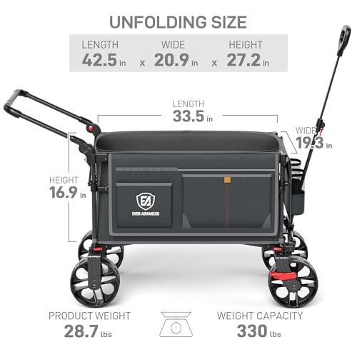 EVER ADVANCED Folding Push Wagon with Brakes, Portable Shopping Cart - color: Gray
