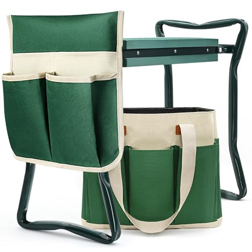 AZBESTPRO Garden Stool and Kneeler,Foldable Gardening Bench with Tool Bag Pouch EVA and Garden Gloves,Garden Kneeler and Seat Gardening Gift for Women Men