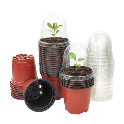 RooTrimmer Plant Nursery Pots with Humidity Domes, 50 Sets 4 Inch Soft Nursery Pots Quality Ones (50 Red Pots + 50 Clear Lids), Quality Seeds Starting with Cover - color: Red Pots With Domes 50p, size: 4Inch