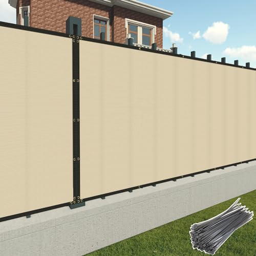 Patio Paradise 4' x 1' Beige Privacy Fence Screen Heavy Duty Fence Cover with Grommets, Mesh Shade Fencing Chain Link Temporary Fence Panels for Outdoor Balcony Deck Patio Backyard - color: Beige, size: 4' x 1'