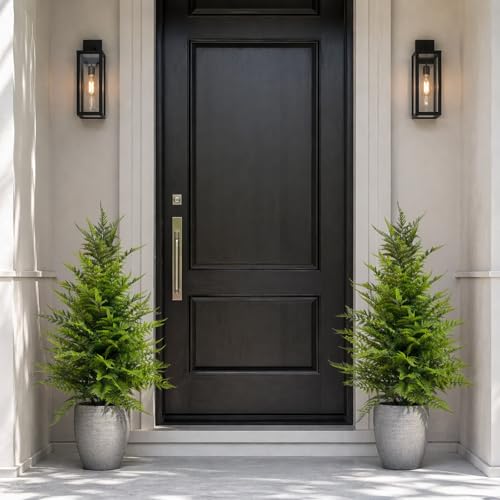 Artificial Fern Trees 3FT, 2 Pack with Pots, UV Resistant Outdoor - color: Fern Trees, size: 3FT