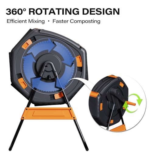 LAUSAINT HOME Dual Chamber Compost Tumbler, 52 Gallon Outdoor Rotating Composter with Sliding Doors for Garden Waste, Kitchen Scraps & Yard Debris, Black and Orange - size: 52 gallon
