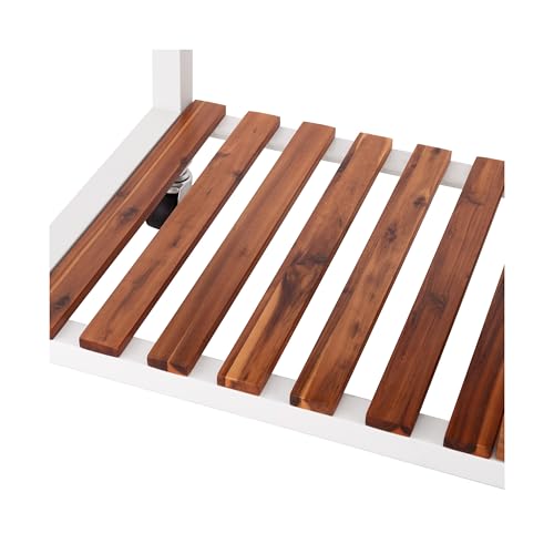 Seville Classics Home 48" Outdoor Garden Potting Bench Table – Heavy Duty Workstation, w/Cabinet, Drawer & Open Shelf, Acacia Wood & Steel Frame, White, 48" W x 25" D - color: White