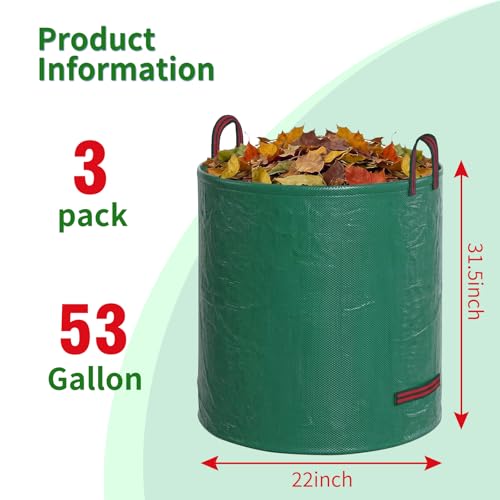 for 3 Pack-53 Gallon Reusable Yard Waste Bags Lawn and Leaf Bags - size: 1 Count (Pack of 3)