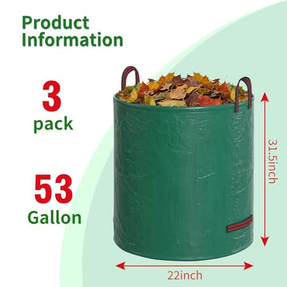 for 3 Pack-53 Gallon Reusable Yard Waste Bags Lawn and Leaf Bags - size: 1 Count (Pack of 3)