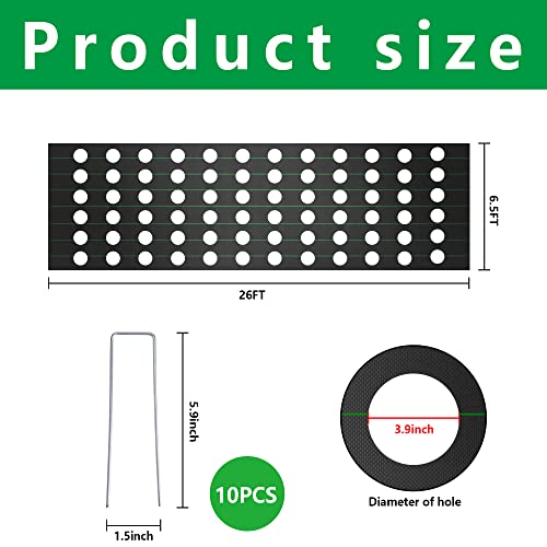 codree 26 x 6.5 Ft Garden Weed Barrier Landscape Fabric with Planting Holes- Heavy-Duty Garden Weed Control Barrier- Weed Block Gardening Mat with 10 Ground Nail for Outdoor Garden - color: 6.5x26ft