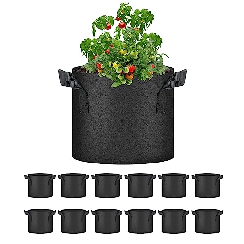 HealSmart 12-Pack 3 Gallon Nonwoven Grow Bags, Aeration Fabric Pots with Handles, Suitable for Garden Fruits, Vegetables and Flowers, Black - color: Black, 12 Pack, size: 3 Gallon