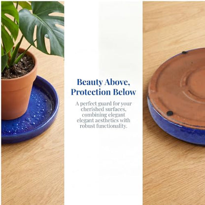 13.8 inch Ceramic Plant Saucer, Blue - color: Blue