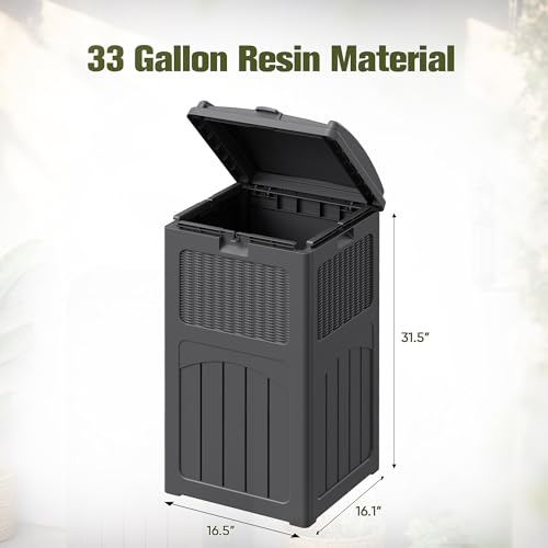 Devoko 33 Gallon Outdoor Trash Can, Hideaway Garbage Bins with Tiered Lid - color: Gray, size: 1 Pack