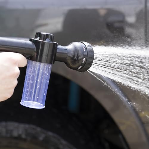 High Pressure Spray Nozzle with Soap Dispenser for Car Washing, Pet Bathing, or Lawn Treatment, 8 Spray Patterns