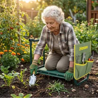 Garden Kneeler and Seat, Foldable Kneeling Bench with Tool Pouch - color: Green-model a